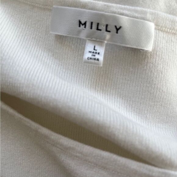 Milly white ribbed boxy style crew sweater with bell sleeves w/ cut outs size L - Picture 8 of 8